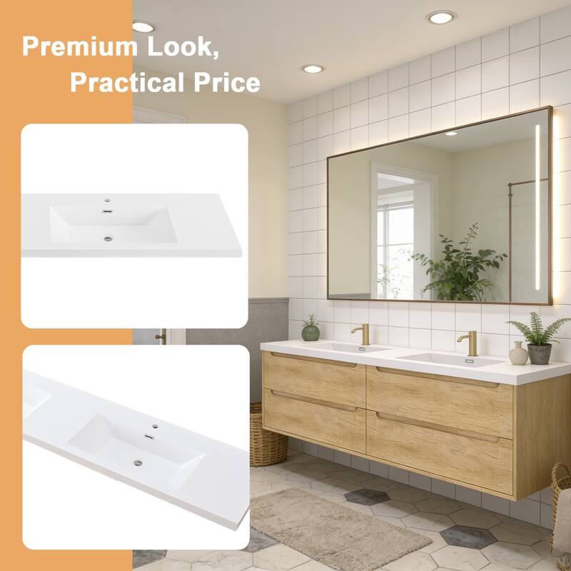 Prismis 60" 72" 84" Wall-Mount Premium Bathroom Vanity with Integrated Sink