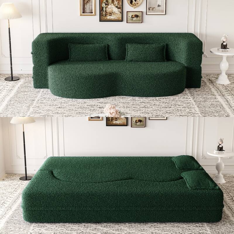 Modern Convertible Floor Sofa,15" Size,Teddy,2 Pillows,No Assembly