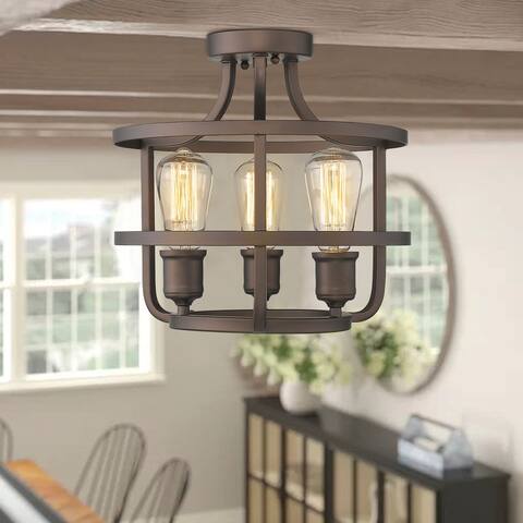 15 Inch Farmhouse Close to Flush Ceiling Light Fixture 3-Light - Oil Rubbed Bronze - 14.9 x 14.8 x 14 inches