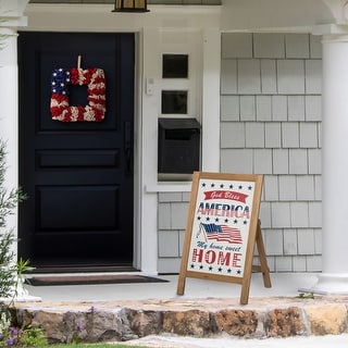 Glitzhome 4th of July Wooden Standing Easel Hanging Porch Signs