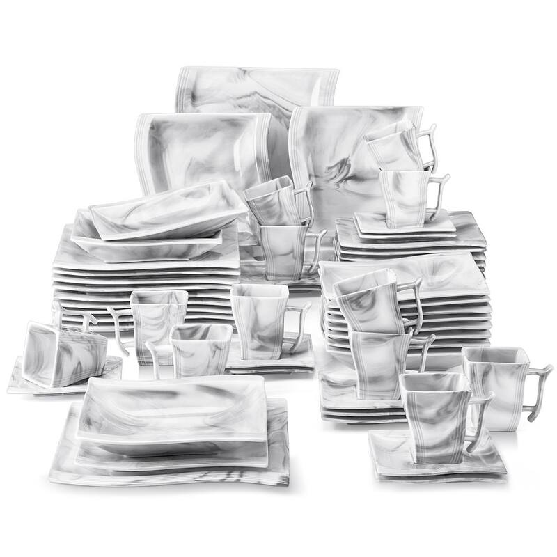 MALACASA Flora 60-Piece Porcelain Dinnerware Set, Service for 12 - Marble Grey - 60 Piece