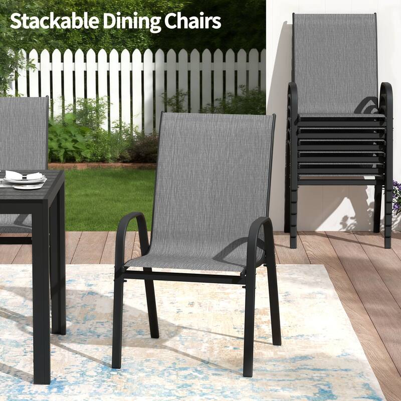 Patio Textilene Dining Chairs Set of 2/4/6/8, Outdoor Stackable Dining Chairs for Backyard, Patio Sling Chairs