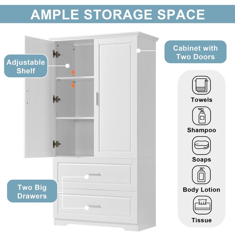 Tall Bathroom Storage with Two Doors and Drawers