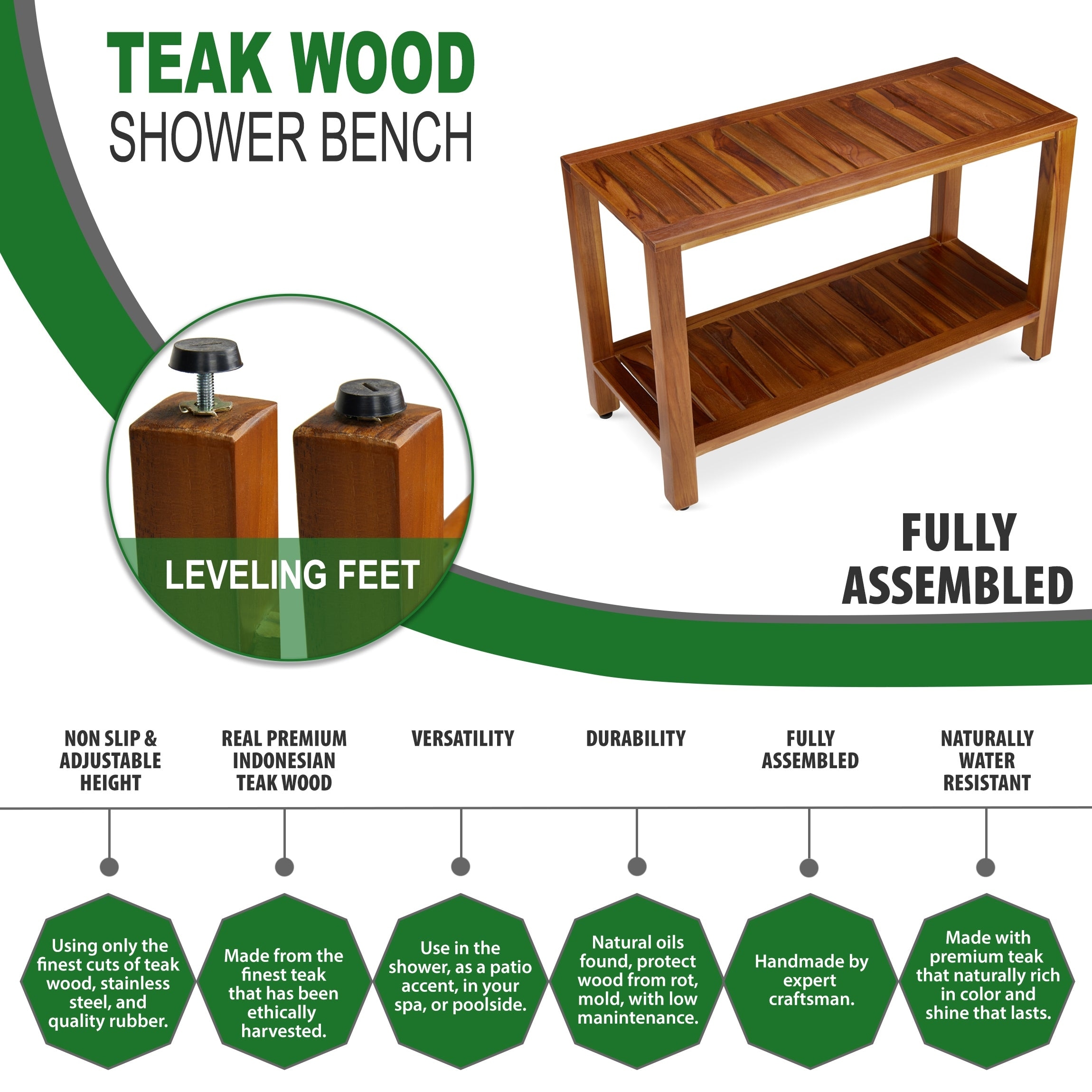 30 inch store teak shower bench