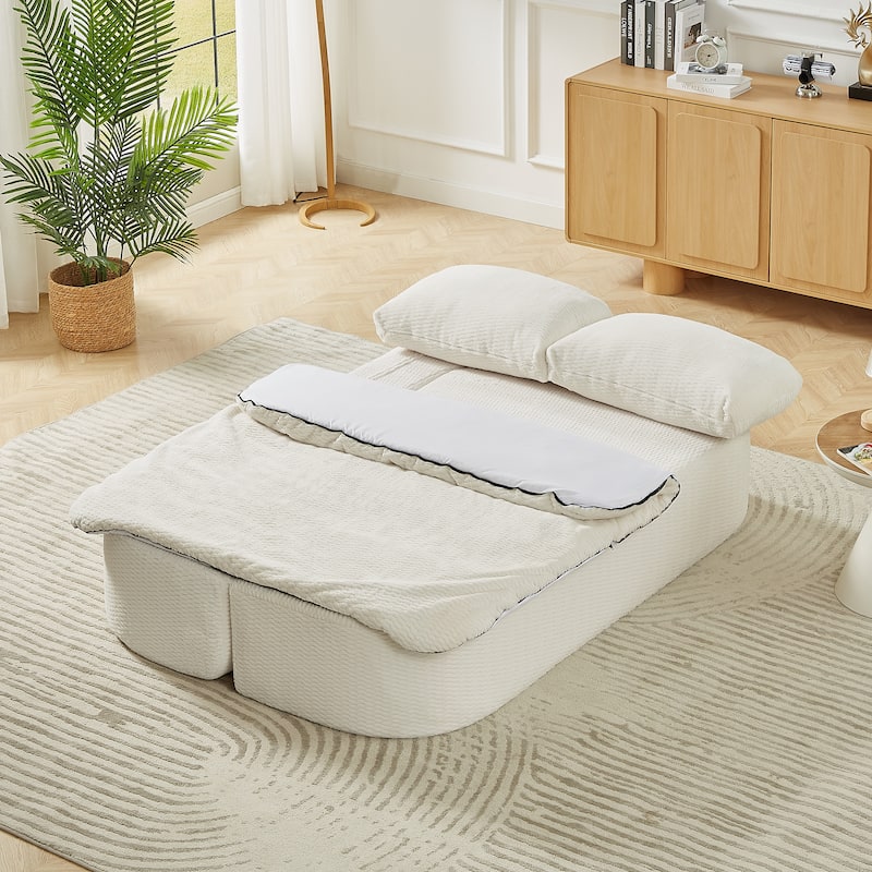 Convertible Sofa Bed with Foam Cushion, Foldable 2-in-1 Couch Loveseat, Plush Sleeper Sofa with Silk Wool Blanket