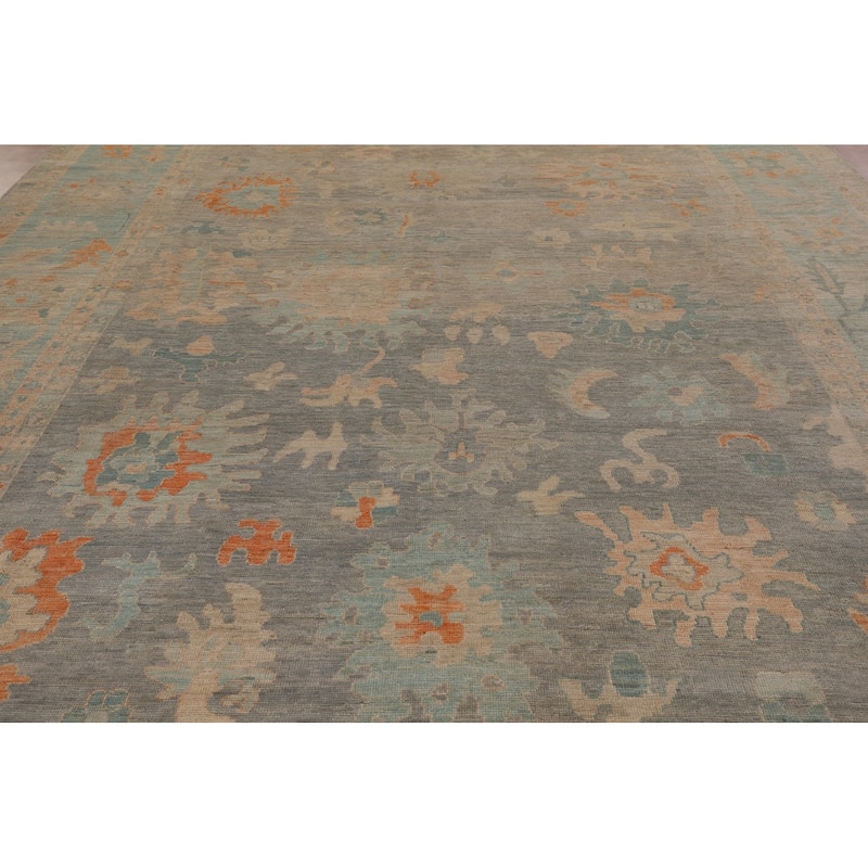 Multi-Color Oushak Area Rug Hand-Knotted Turkish Wool Carpet - 9'9" x 13'2"