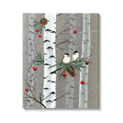 Stupell Birds and Holiday Ornaments Birch Tree Forest Canvas Wall Art
