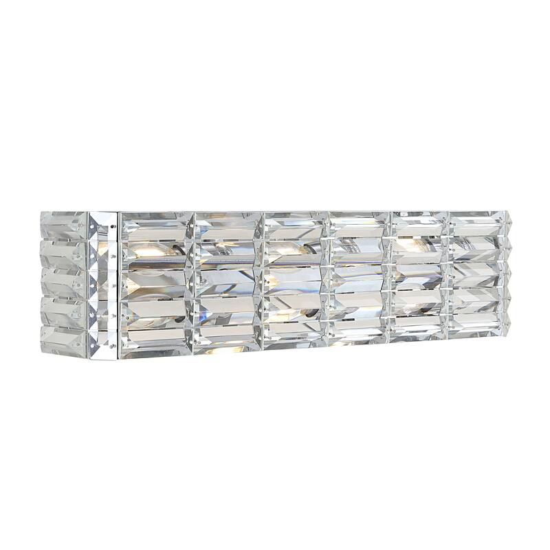 Maeve Crystal Rectangle 3-Light Iron/Crystal Glam Modern LED Vanity Light, by JONATHAN Y