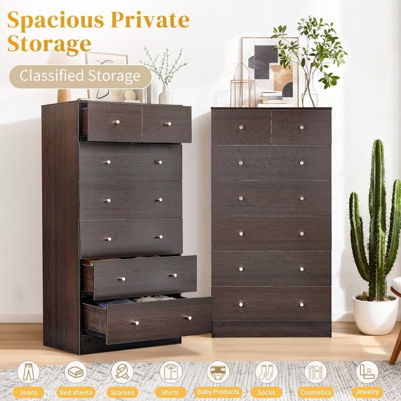 Large 7-Drawer Dresser For Bedroom And Chest Of Drawers With Sturdy Construction Wood Storage Organizer For Closet