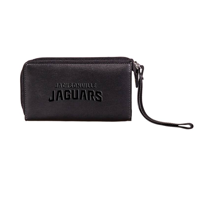 Black Hybrid Leather Cell Phone Wristlet Wallet, Jacksonville Jaguars - 4" x 7"