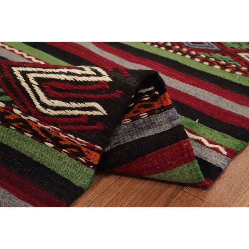 Hand Woven Oriental 100% Wool Carpet Southwestern Tribal Multi-Colored Kilim Area Rug - 10' 2'' X 5' 7''