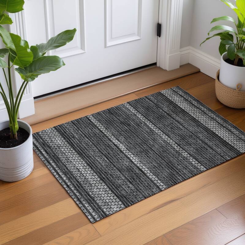 Machine Washable Indoor/ Outdoor Boho Stripe Chantille Rug