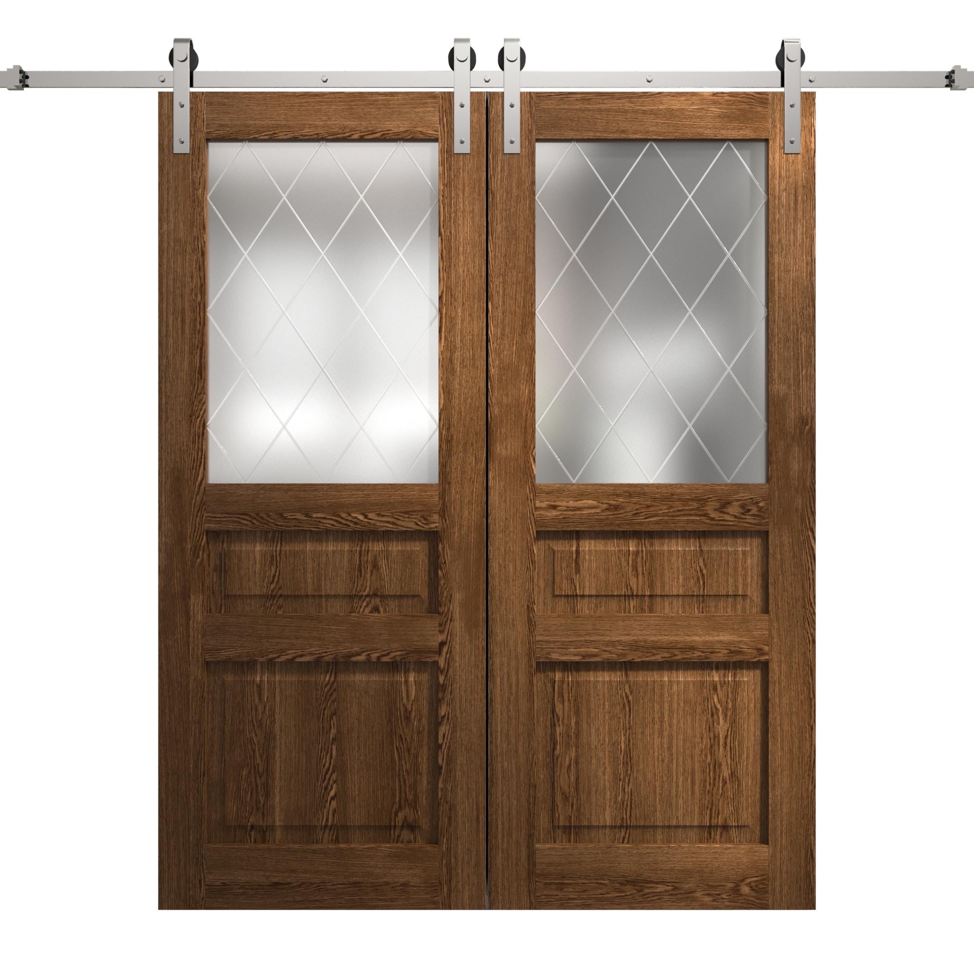Modern Double Barn Door 36 x 80 inches | Ego 5011 Cognac Oak | 13FT Silver Rail Track Set | Solid Panel Interior Doors