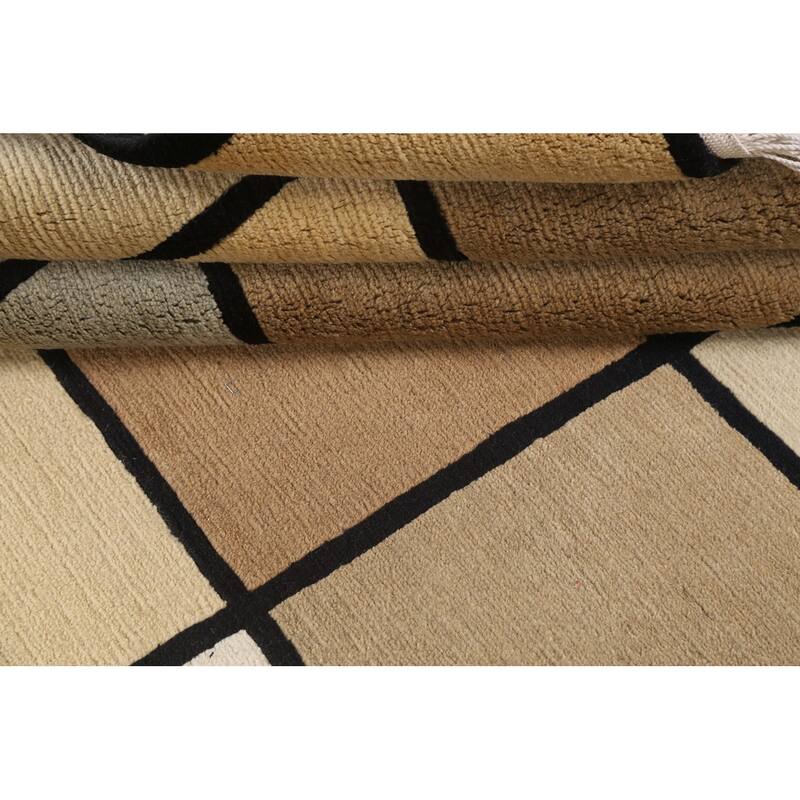 Checkered Nepalese Vegetable Dye Oriental Wool Area Rug Hand-knotted - 6'1" x 9'3"