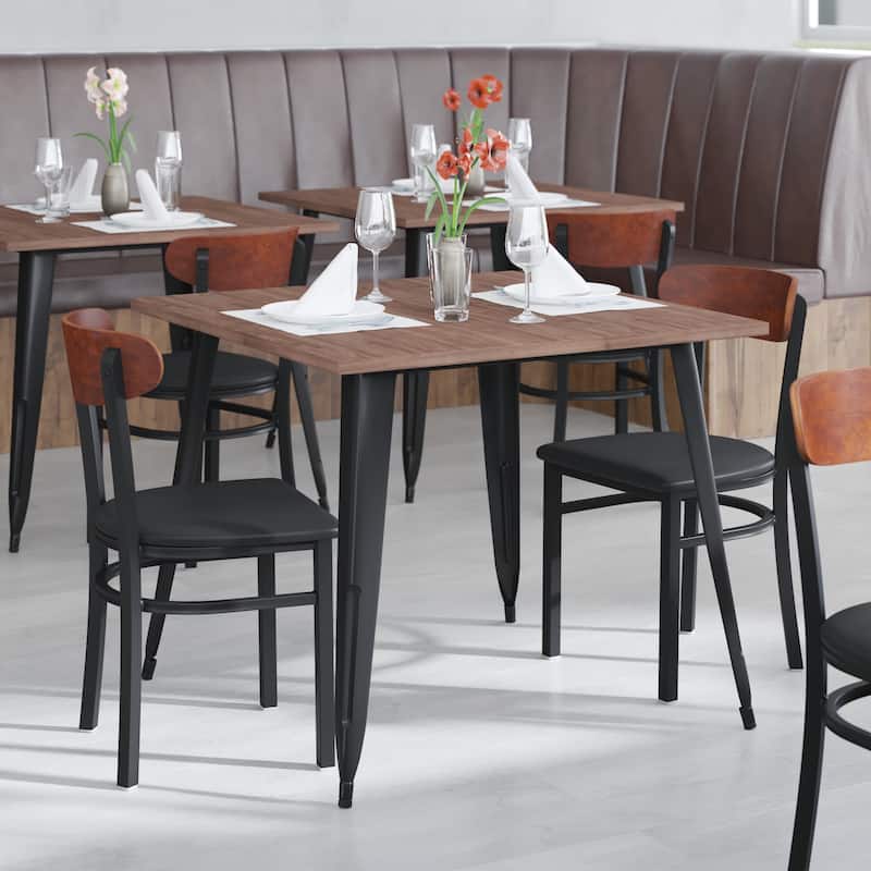 Commercial Metal Dining Chair with Wood Seat and Boomerang Back