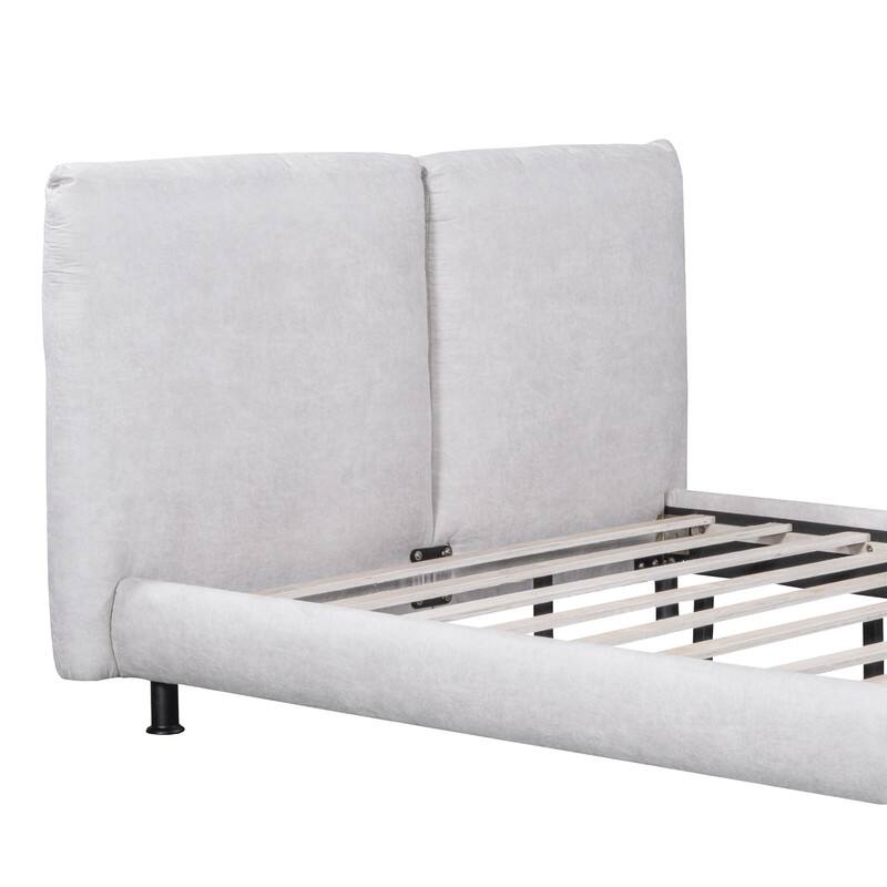Queen Size Upholstered Bed with Pillow Headboard,Platform Bed Frame with Sturdy Slats