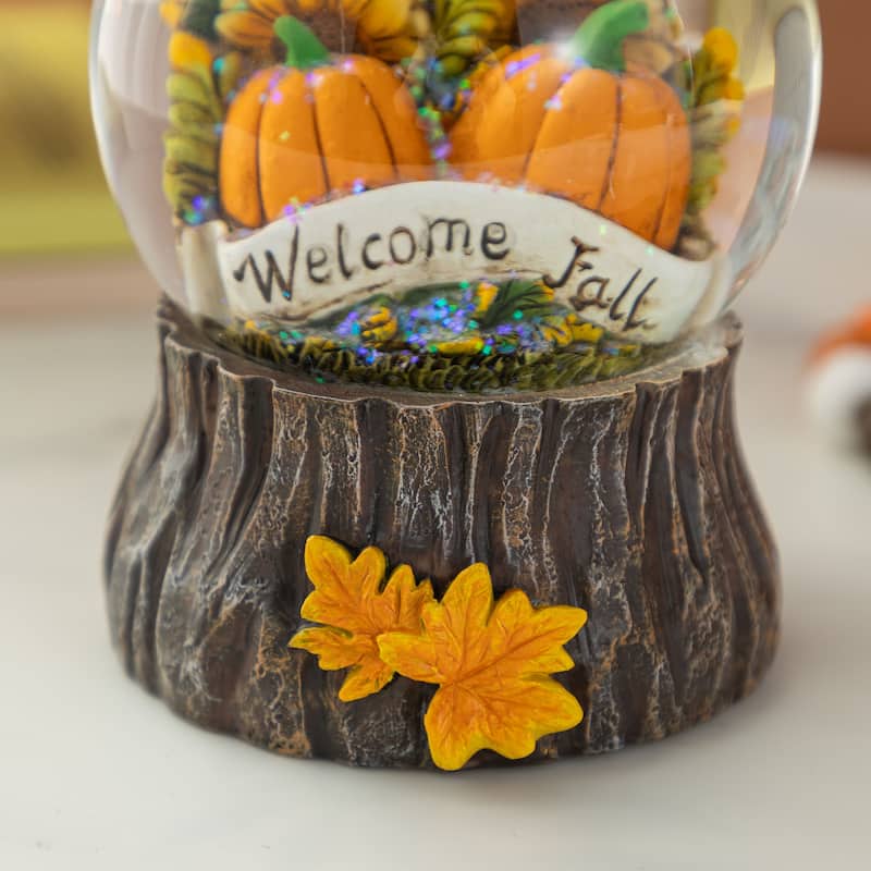 Glitzhome 100mm 5.75''H Fall Sunflower and Pumpkin Resin Waterglobe