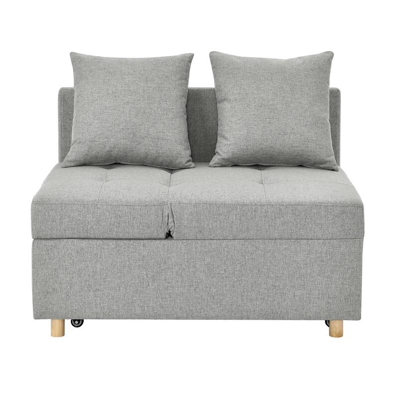 Roomfitters Convertible Sleeper Sofa Chair with Adjustable Backrest, Pullout Bed and Wheels, Linen Fabric