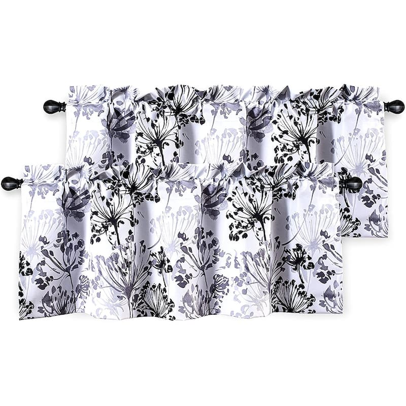 DriftAway Acacia Floral Blossom Watercolor Printed 100 Percent Blackout Thermal Insulated Window Curtain Valance 2 Pack