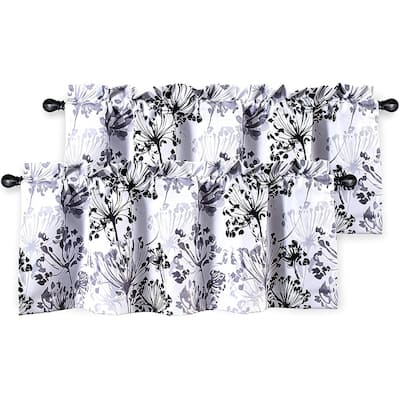DriftAway Acacia Floral Blossom Watercolor Printed 100 Percent Blackout Thermal Insulated Window Curtain Valance 2 Pack