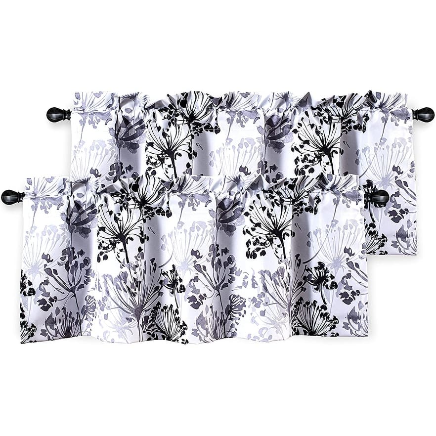 DriftAway Acacia Floral Blossom Watercolor Printed 100 Percent Blackout Thermal Insulated Window Curtain Valance 2 Pack