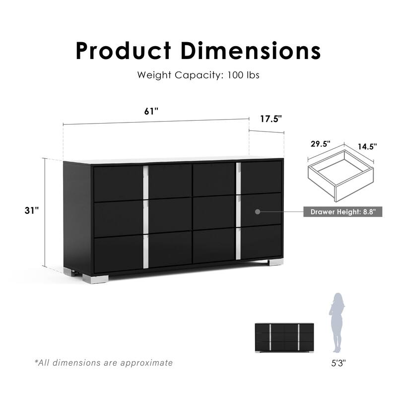 Furniture of America Erina Modern Glossy 6-Drawer Dresser