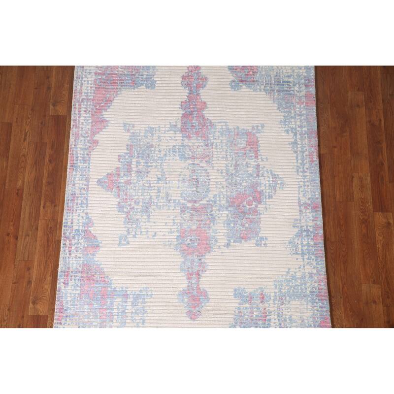 Striped Abstract Indian Accent Rug Handmade Wool Carpet - 3'11"x 5'10"