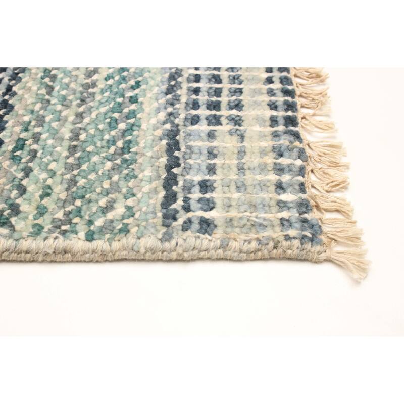 ECARPETGALLERY Hand-knotted Silk Shadow Sky Blue Viscose, Wool Rug - 3'0 x 5'2