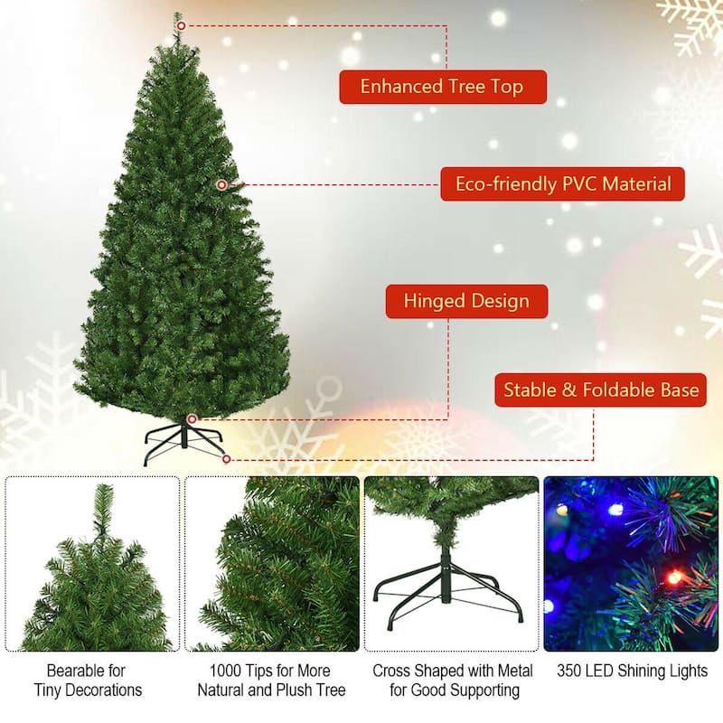 Gymax 5-9FT Pre-Lit Christmas Tree Hinged Artificial Tree w/ Metal