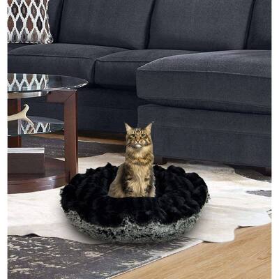 Bessie and Barnie Ultra Plush Black Puma/ Midnight Frost Deluxe Shag Dog/ Pet Lily Pod Bed - 24"