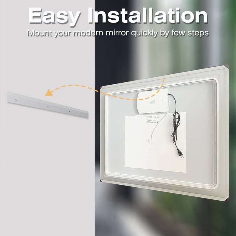 Wall Mounted Bathroom Rectangle Front And Back light LED Mirror With Anti Fog And Dimmable