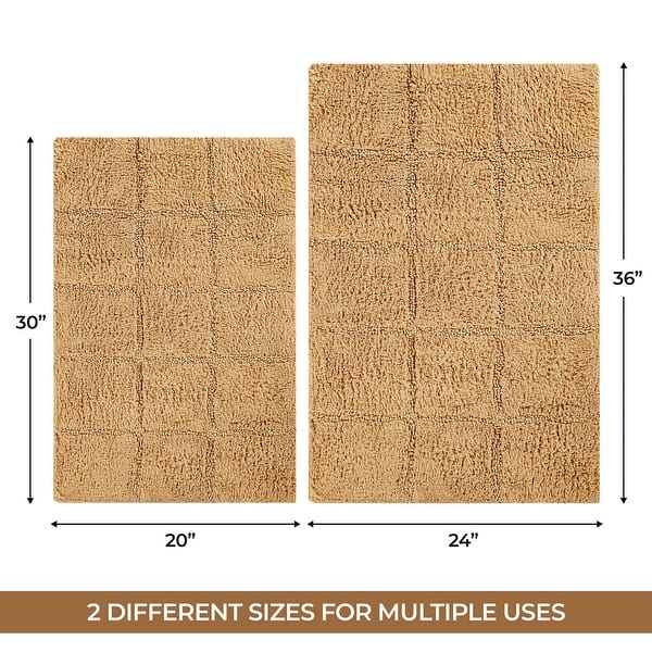 dimension image slide 9 of 10, Superior Cotton Checkered 2-piece Non-skid Bath Rug Set