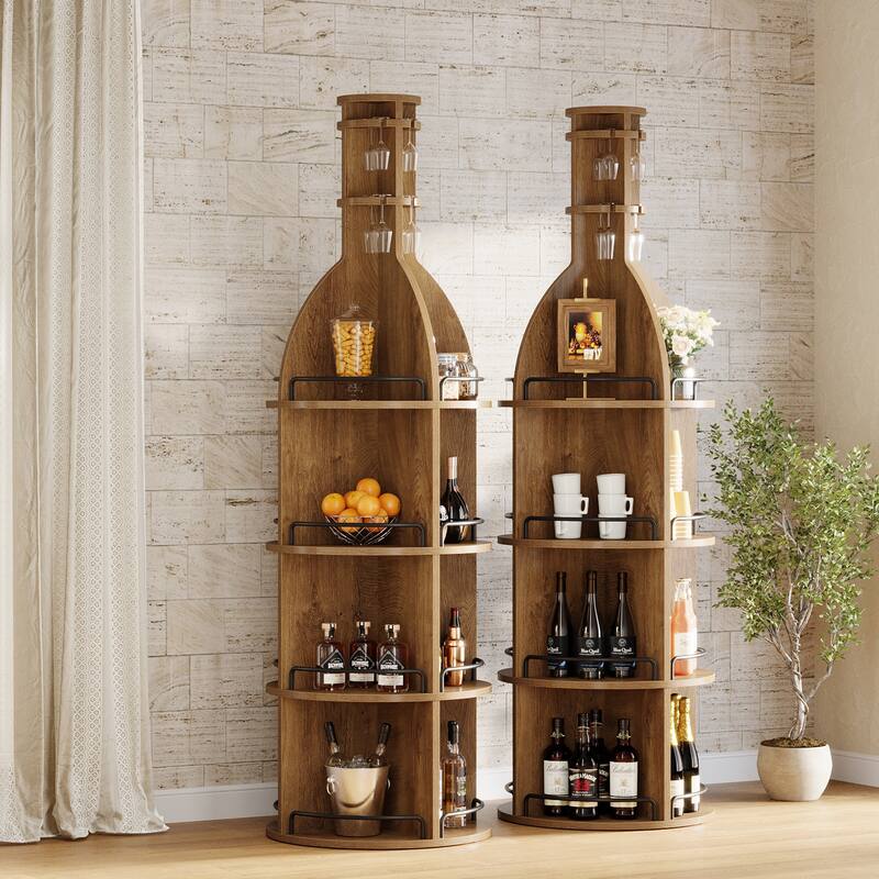 75 Inch Tall Wine Rack with Storage Shelves, Hanging Goblet Holder