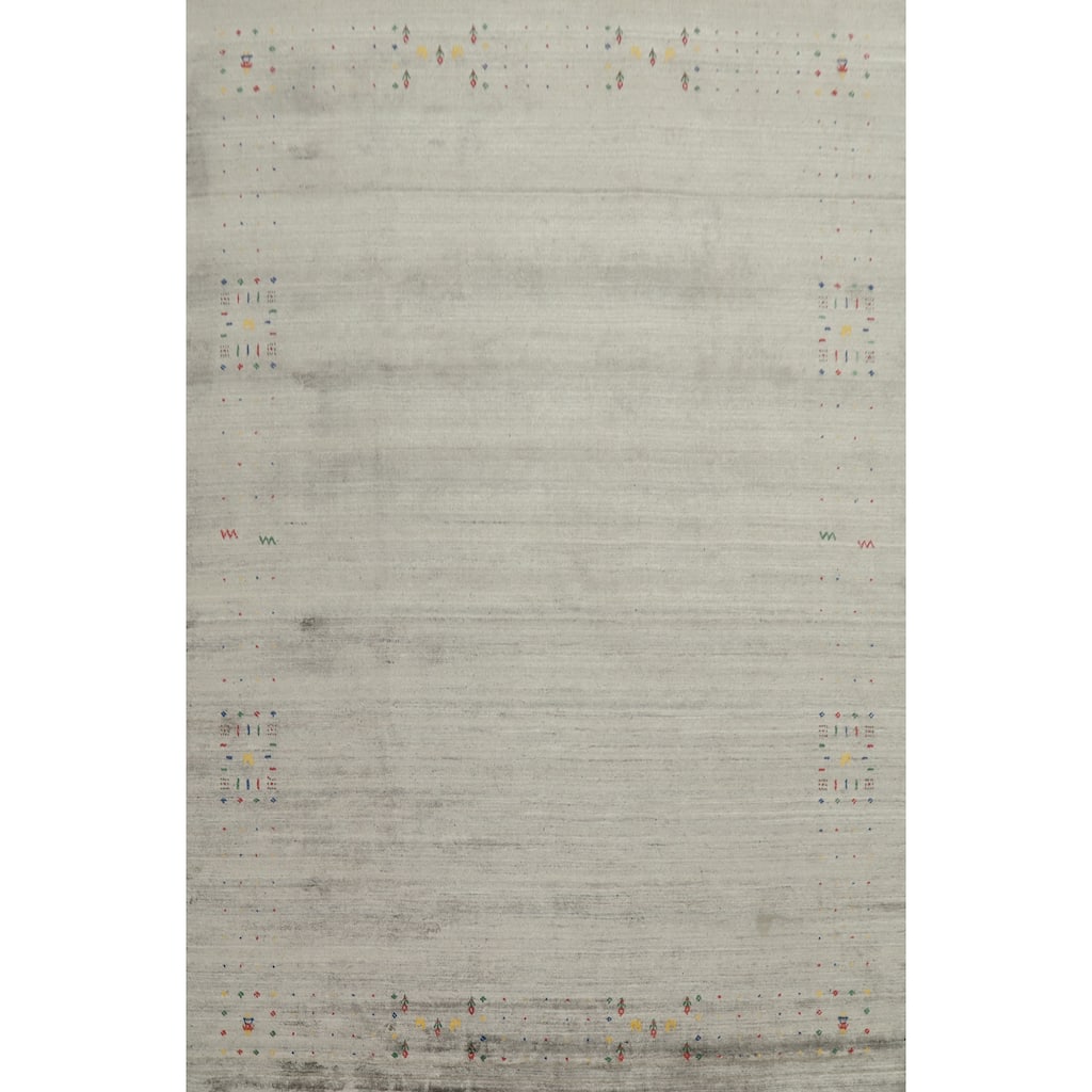 Hand Knotted Oriental Viscose Silk Carpet Tribal Animal Pictorial Greys & Charcoal Gabbeh Area Rug - 11' 7'' X 8' 10''