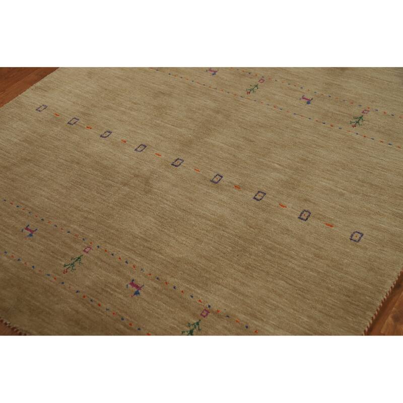 Hand Knotted Oriental 100% Wool Carpet Tribal Animal Pictorial Brown Gabbeh Area Rug - 7' 9'' X 4' 10''