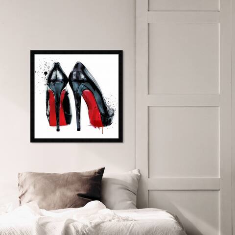 Oliver Gal 'Red Pumps' Fashion and Glam Framed Wall Art Prints Shoes - Black, Red