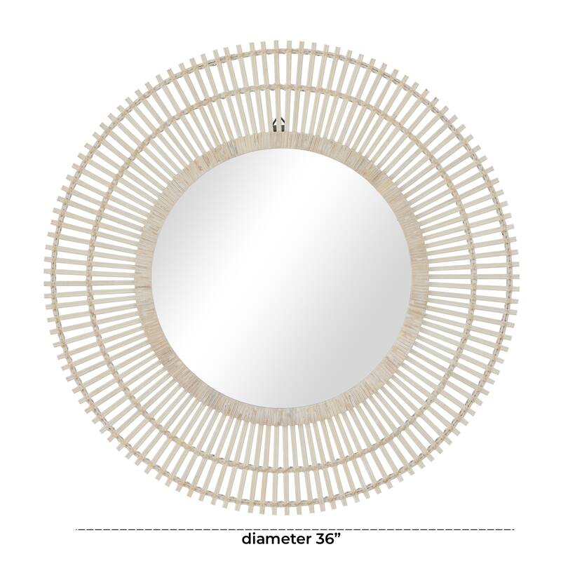 Bamboo Wood Starburst Handmade Stick Wall Mirror with Wrapped Rattan - Cream or Brown - Roche River Decor