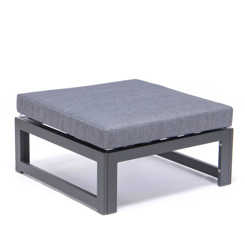 Chelsea Modern Outdoor Polyester Cushions Aluminum Patio Ottoman with Slatted Seat Design and Washable Cushion Covers Set of 2