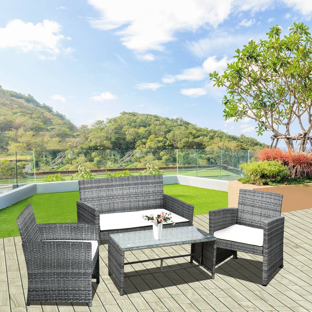 Stillwater 4-piece Cushioned Outdoor Rattan Wicker Chair and Loveseat Furniture Set by Havenside Home