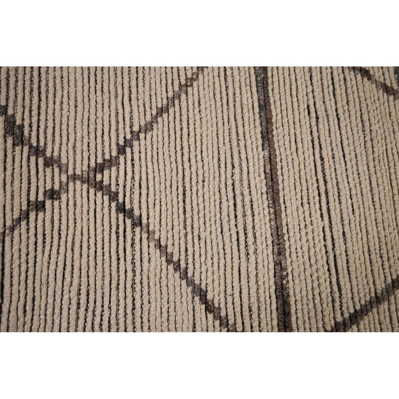 All-Over Striped Moroccan Abstract Area Rug Hand-Knotted Wool Carpet - 7'8"x 10'10"