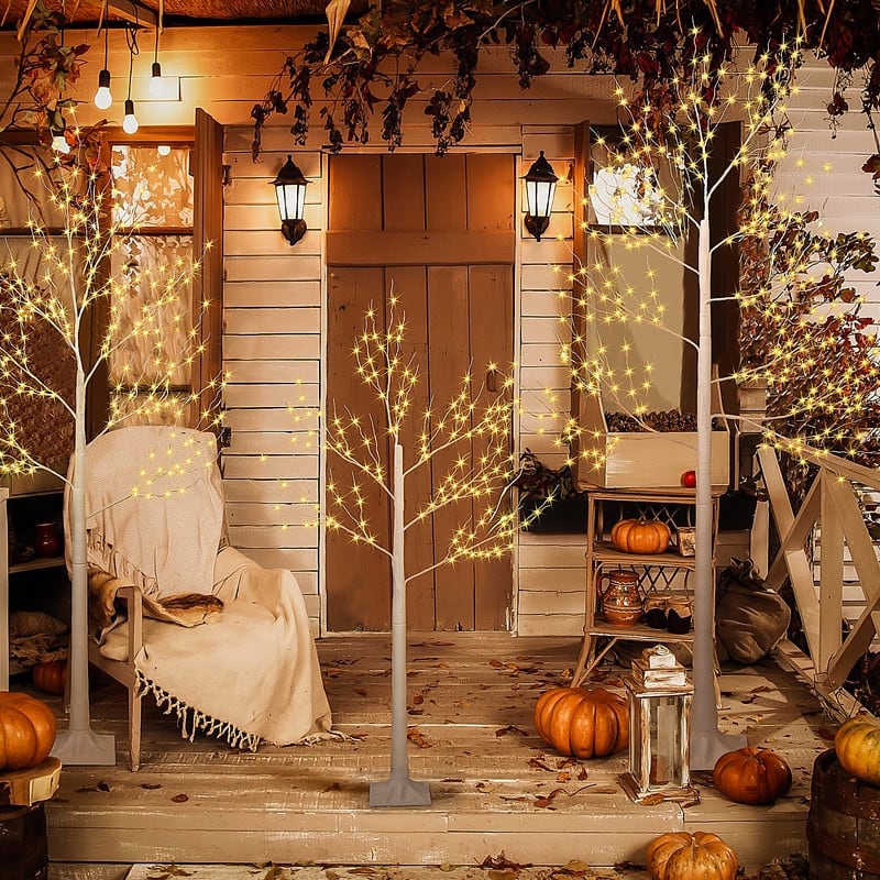 3-Piece Brich Tree Light Tree 4FT & 5FT & 6FT, Lighted Christmas Tree, Artificial Xmas Tree for Decoration Inside & Outside