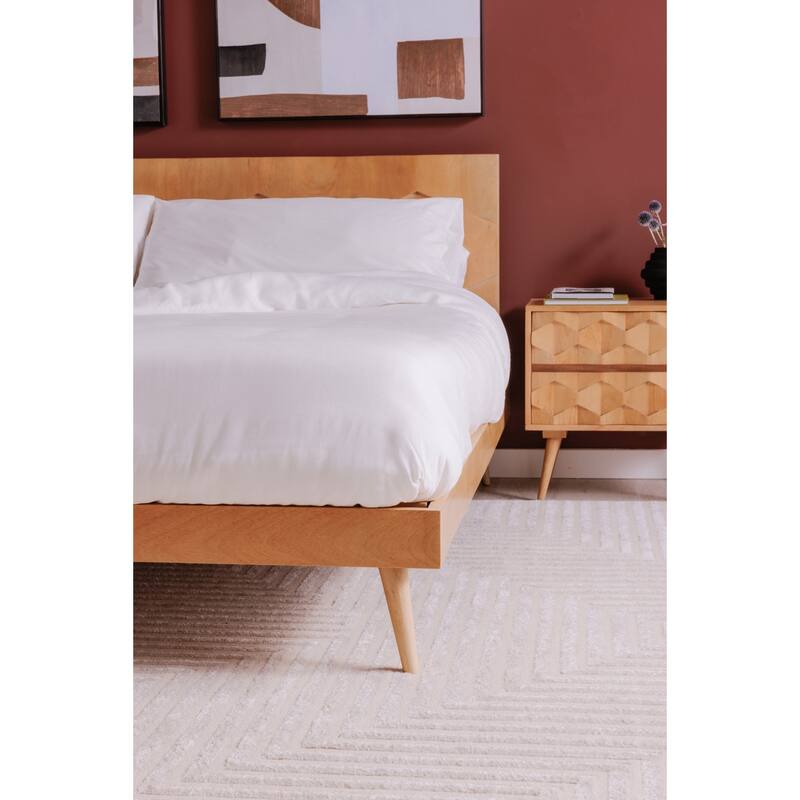 Queen Bed Frame Farmhouse Style Light Golden Wood Bed