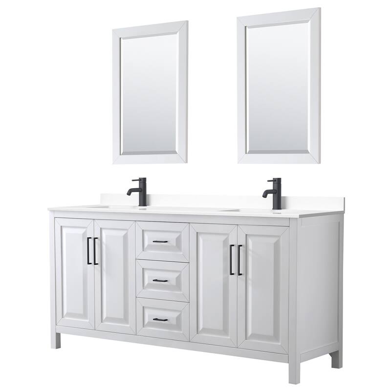 Wyndham Collection Daria 72" Free Standing Double Basin Vanity Set - White / White Cultured Marble Top / Matte Black