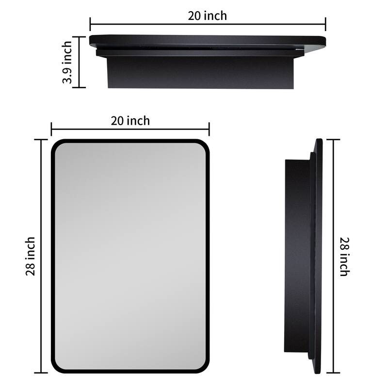 Black Rectangular Framed Surface or Recessed Mount Bathroom Medicine Cabinet with Mirror