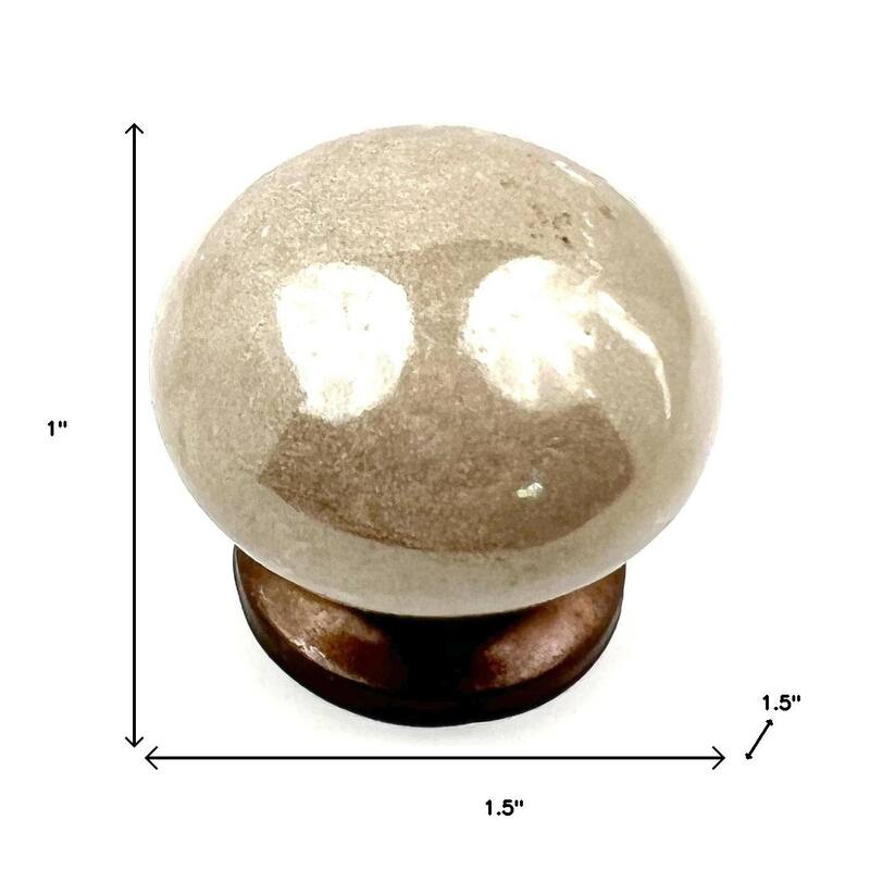 HomeRoots Set of Six Tan Mushroom Knob Ceramic Drawer Pull Knobs - 1.50 in. x 1.00 in. x 1.50 in.