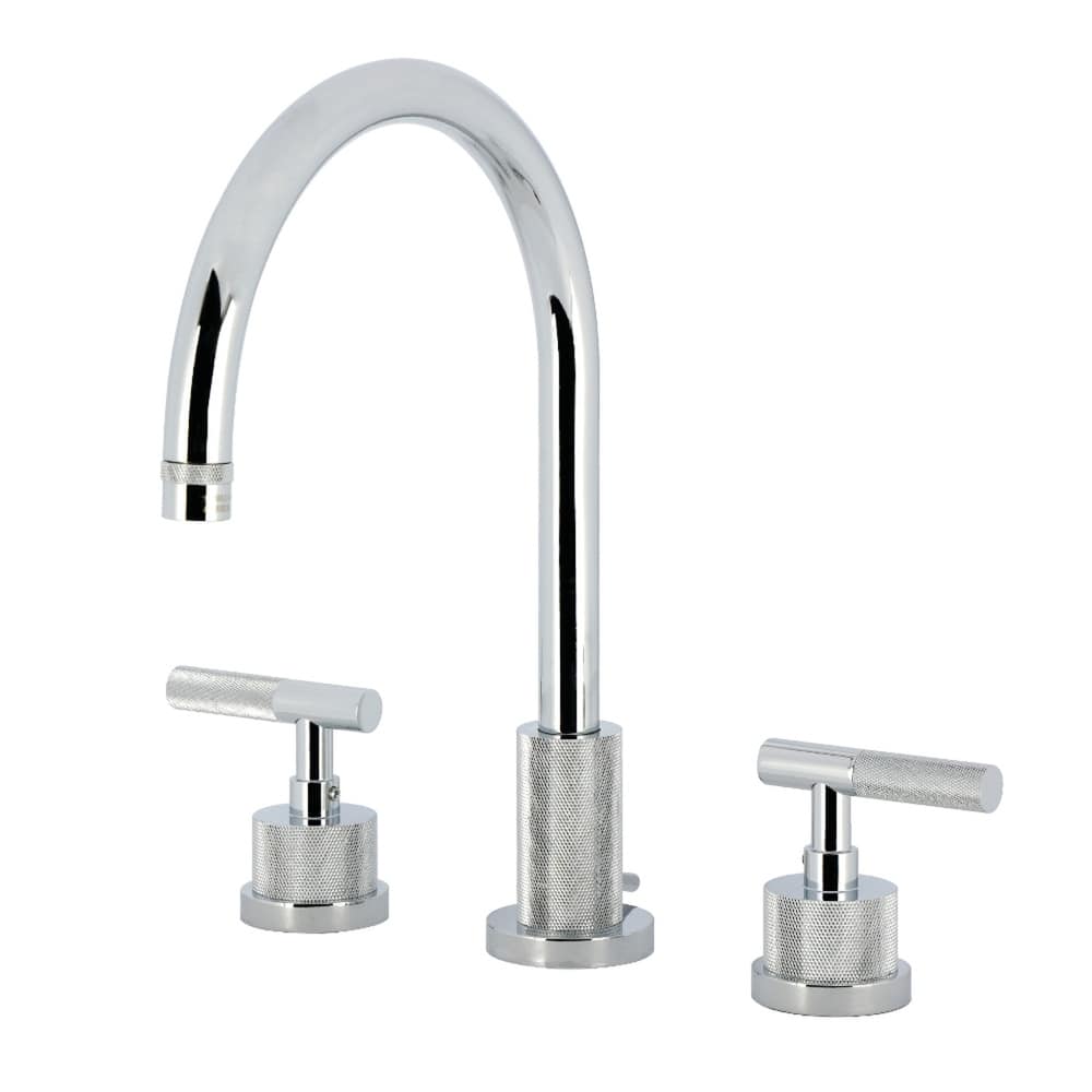 Kingston Brass Convergent Widespread Bathroom Faucet with Knurled Handle and Brass Pop-Up