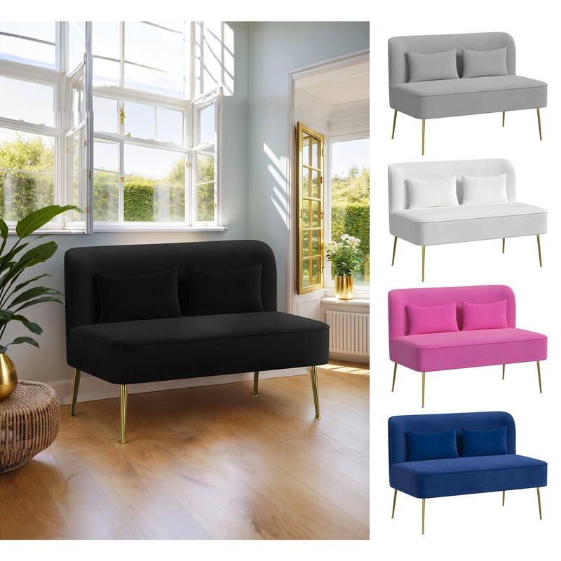 Velvet Upholstered Metal Legs Loveseat