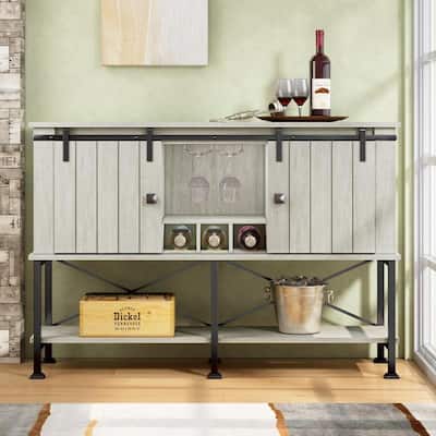 52 inch Wine Cabinet with Barn Door & Adjustable Shelves - 52" W x 38" D x 15.5" H