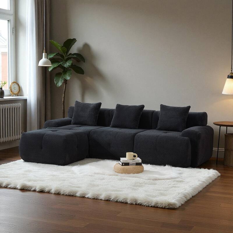 104.3" Modular L-Shaped Sectional Sofa, 4-Piece Oversized 3-Seater Cloud Couch with Ottoman, Tufted Deep Seat & 3 Pillows