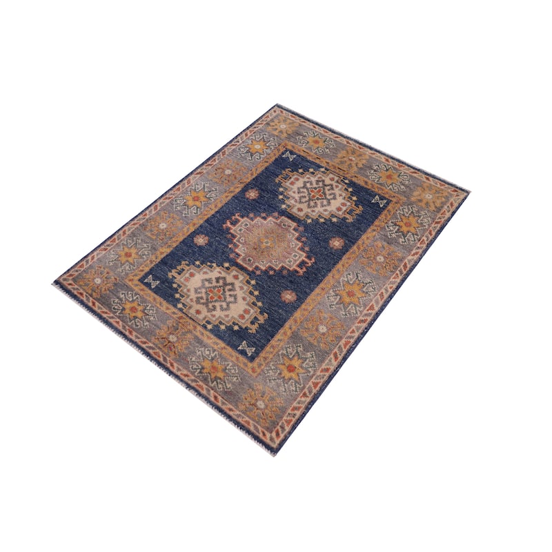 Tribal Kazak Paxton Blue/Gray Wool Rug - 2'0'' x 3'0''